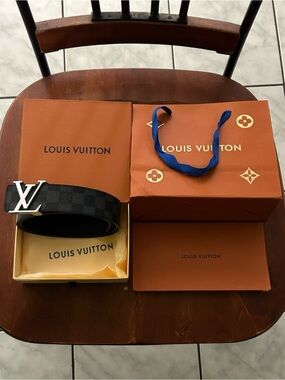 Louis Vuitton Black Damier Belt with Silver LV Buckle